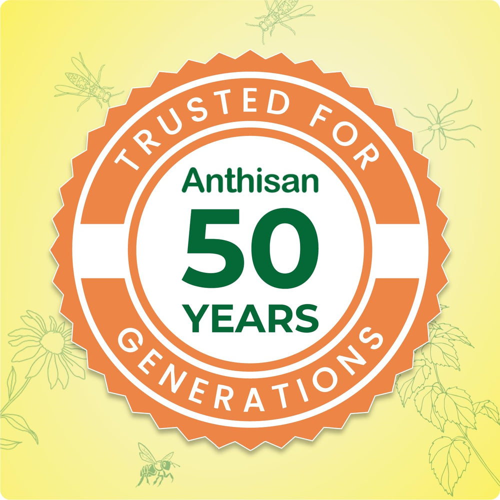 Usage tips image demonstrating safe, small-area application of Anthisan cream