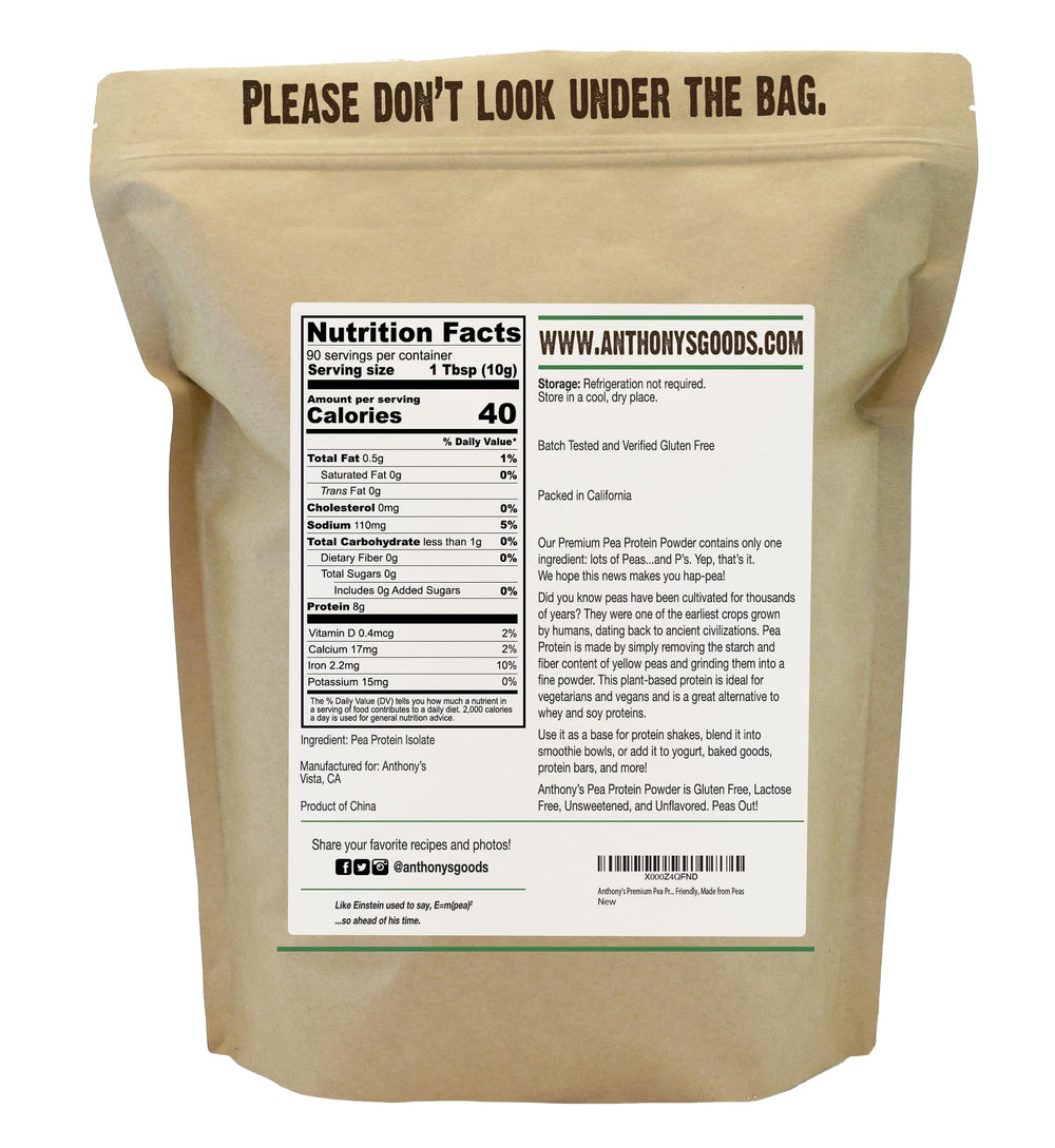Anthony's Premium Pea Protein container—gluten-free, plant-based protein option.