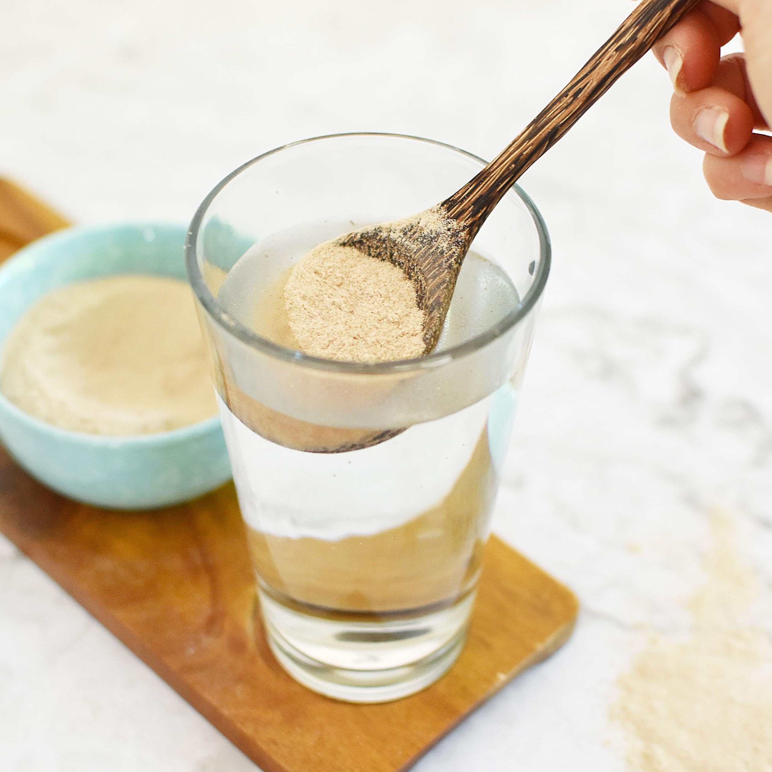 Anthony's organic psyllium on kitchen counter, versatile ingredient for baking and smoothies.