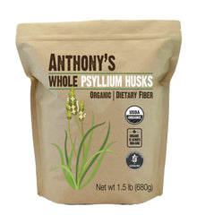 Anthonys Organic Psyllium Husks bottle ready for daily fiber routine.
