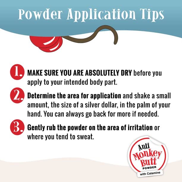 Anti Monkey Butt Lady Powder on skin demonstrates moisture absorption and friction reduction.