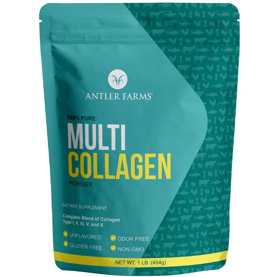 Antler Farms Multi Collagen Protein Powder bottle for daily skin, joints, and digestion.