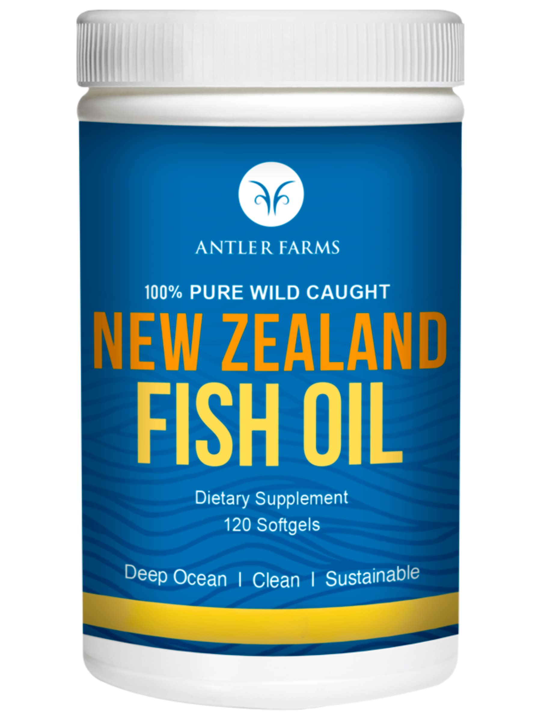 Antler Farms New Zealand fish oil bottle highlighting EPA and DHA for balanced daily omega-3 intake.