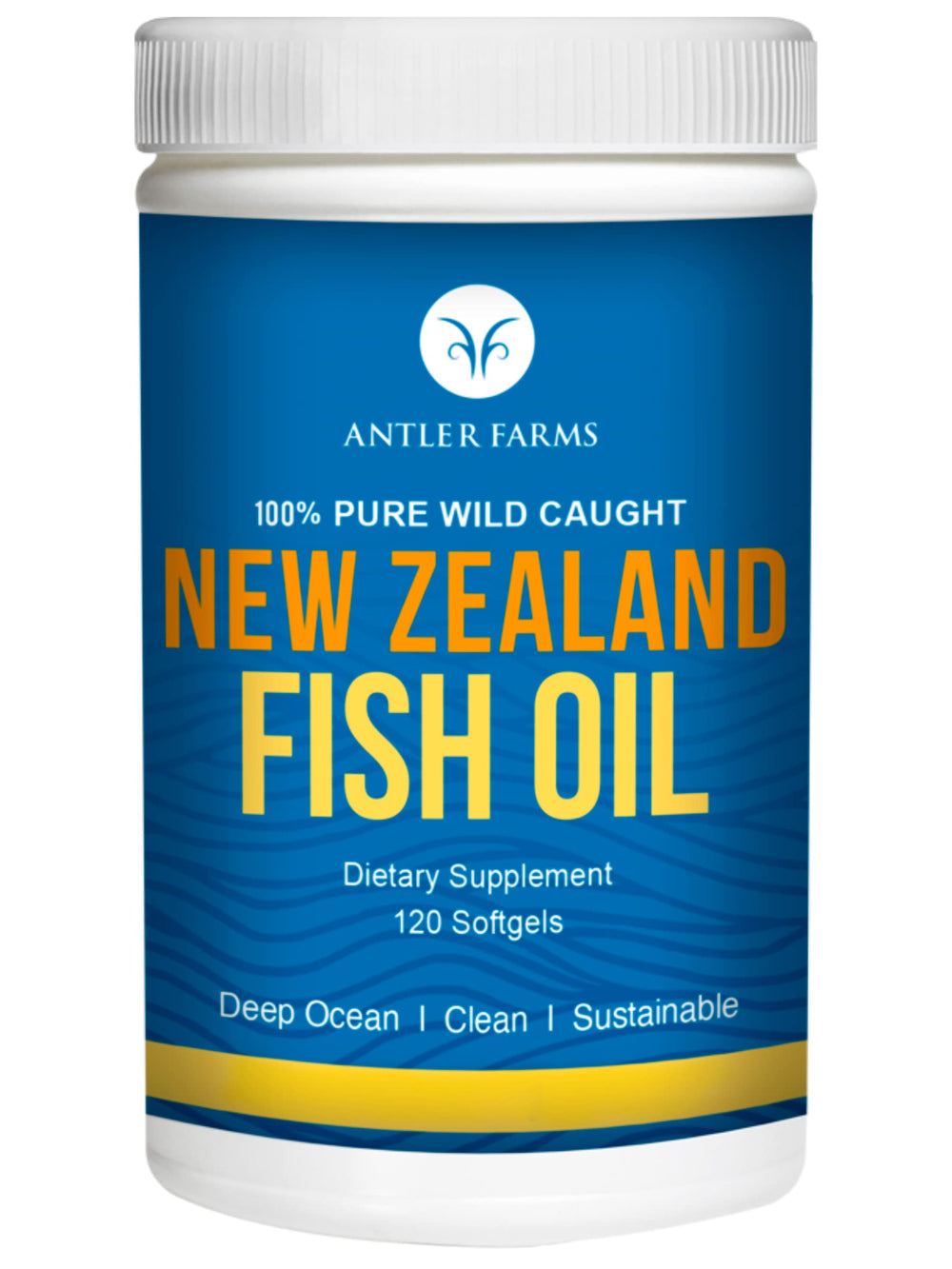Antler Farms New Zealand fish oil bottle highlighting EPA and DHA for balanced daily omega-3 intake.