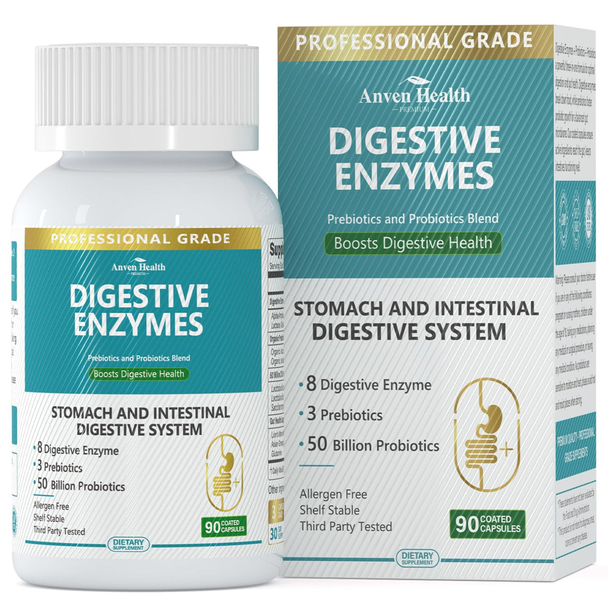 Anven Health 800mg digestive enzymes bottle image showing comprehensive digestion support