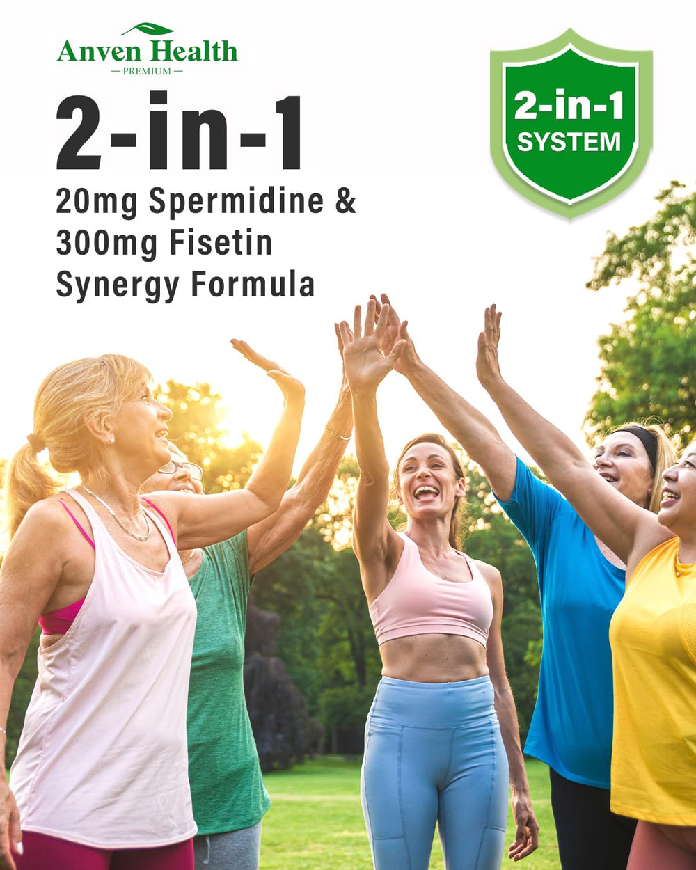 Anven Health Spermidine Fisetin bottle front label showing ingredients for informed choice.
