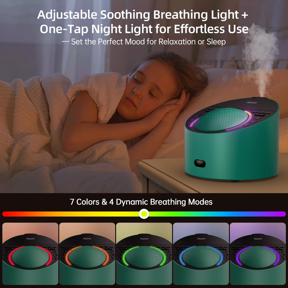 ANWOON Night light mode shows gentle 7-color breathing for bedtime routines.