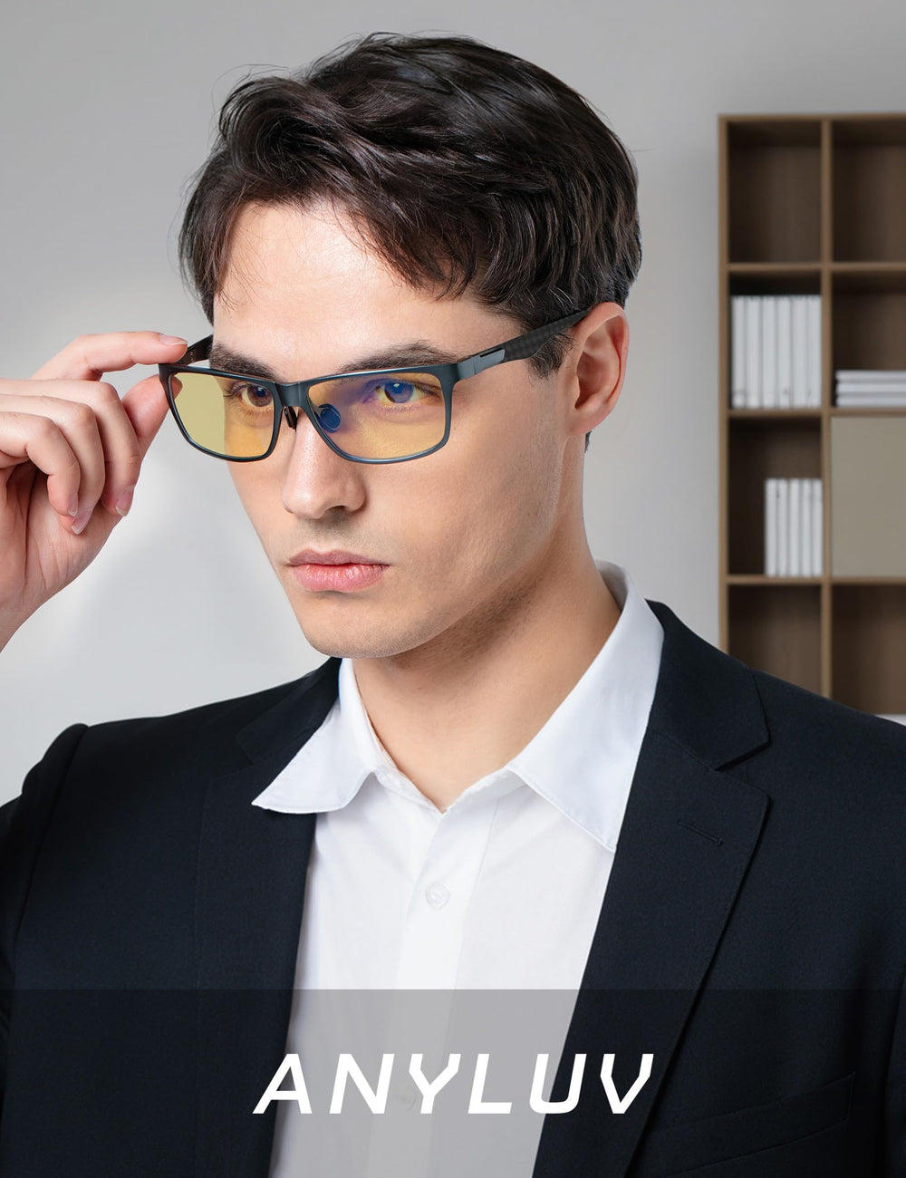 ANYLUV glasses temple detail showing lightweight durable frame design