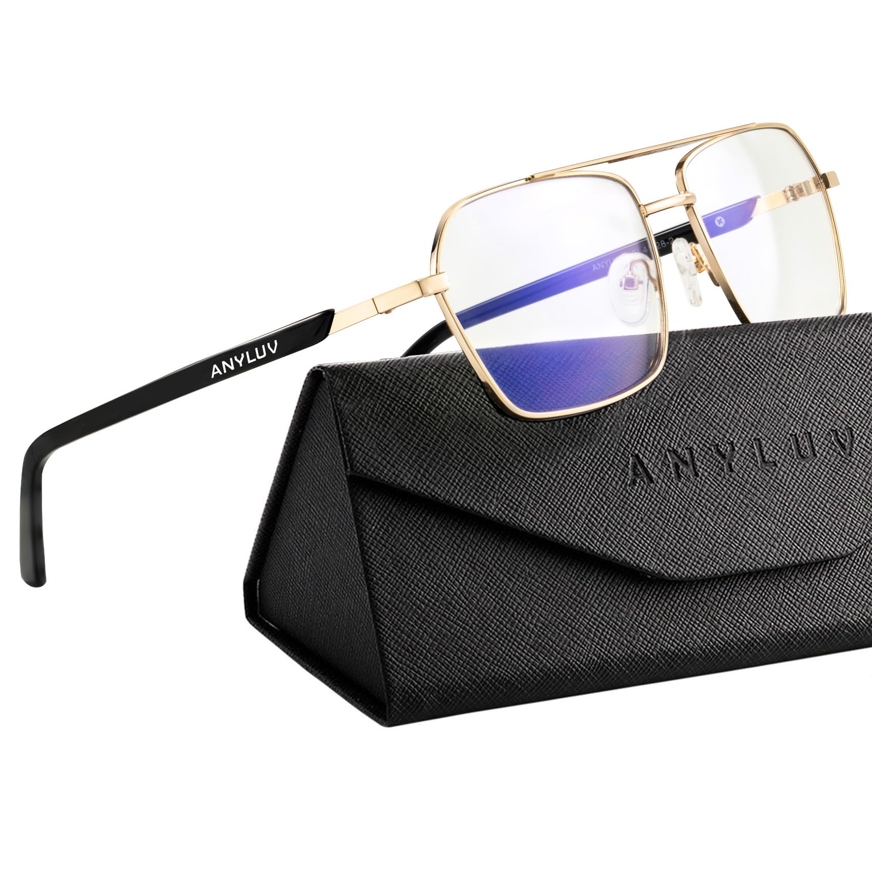 ANYLUV blue light glasses frame close-up, slim square design for daily wear.