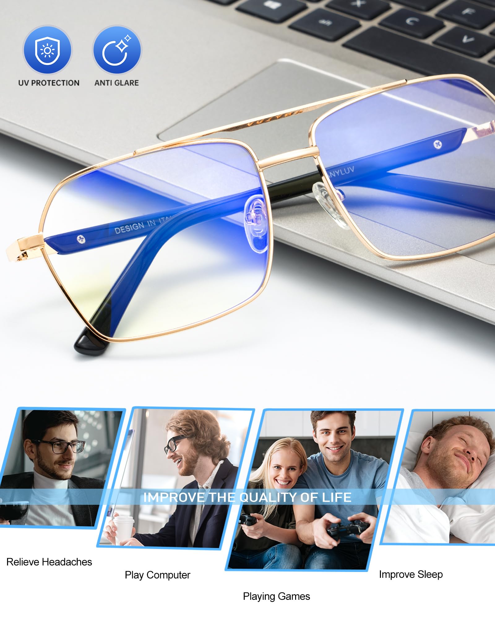ANYLUV lifestyle shot wearing glasses for everyday use.