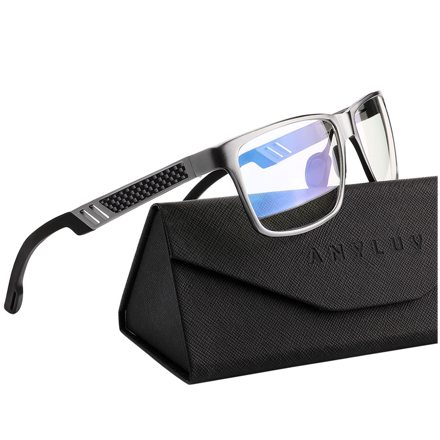 ANYLUV desk setup with glasses boosts focus during computer work.