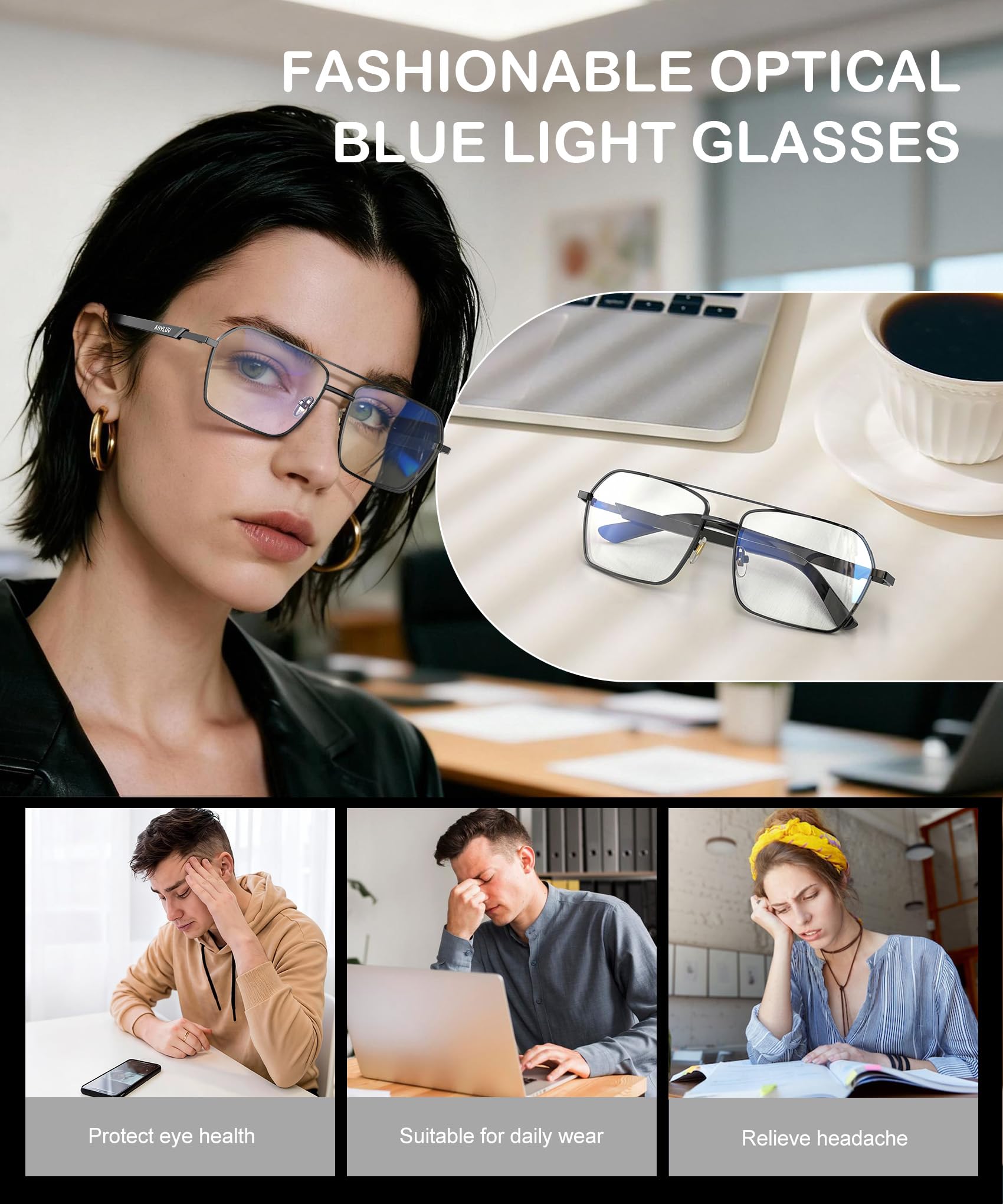 ANYLUV glasses in use by diverse users for work, study, and leisure.