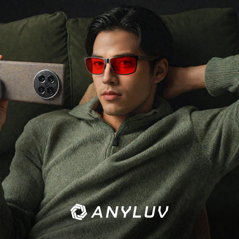 ANYLUV lightweight AL-MG frame blue light glasses for long gaming sessions.