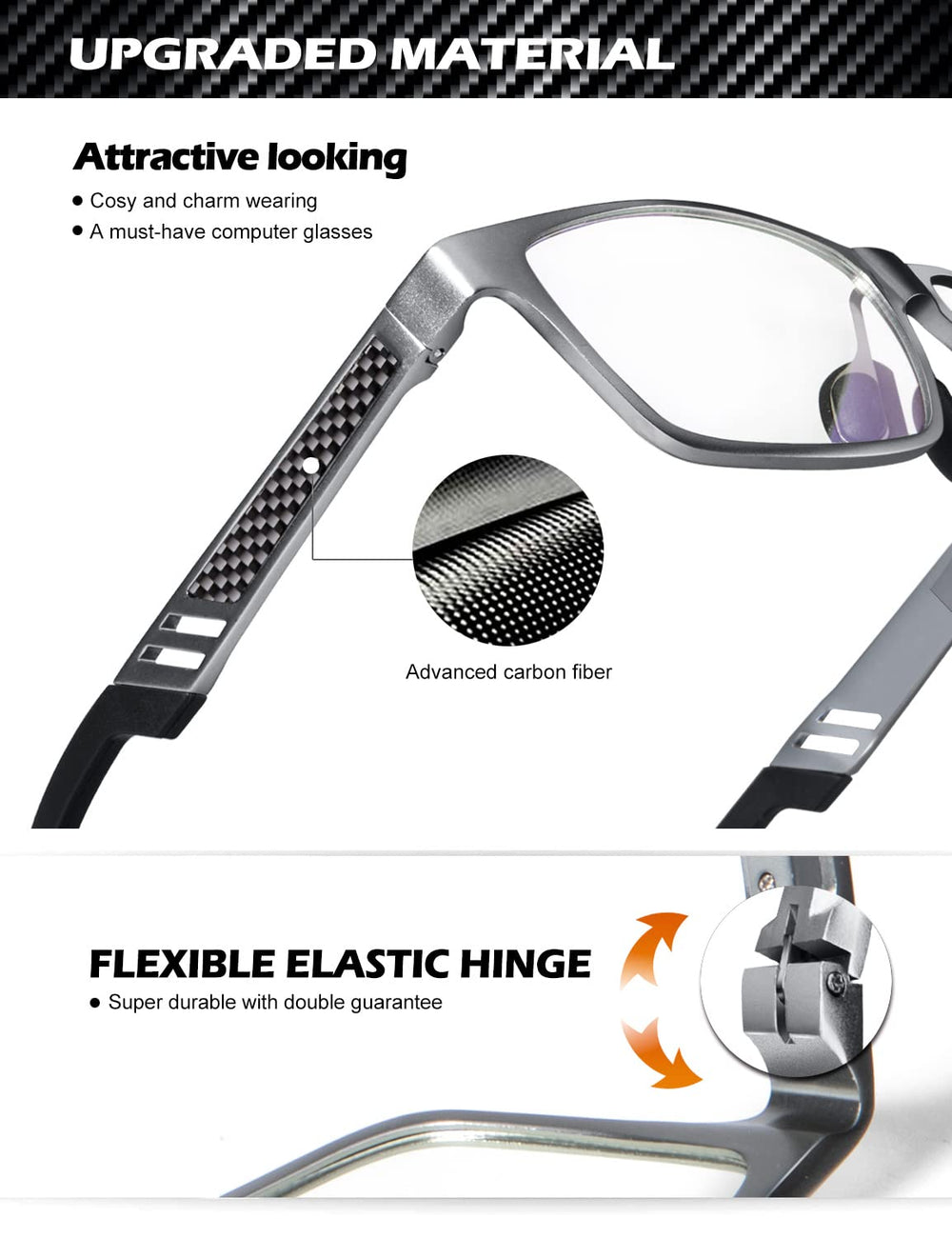 ANYLUV mens gaming glasses with lightweight Al-Mg frame support long sessions.
