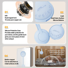 ANYPLUS display of 24 soothing sounds including white, pink, brown noise.