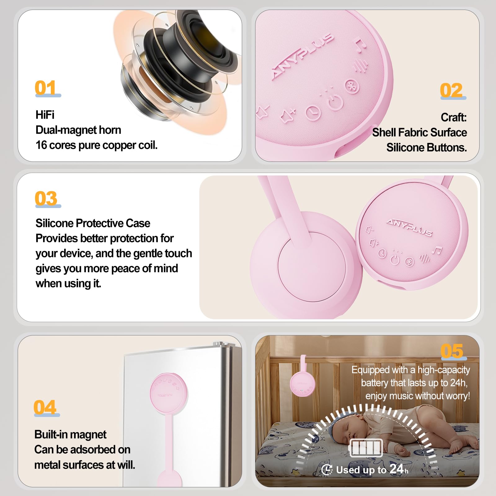 ANYPLUS 24 soothing sounds library to tailor bedtime ambience