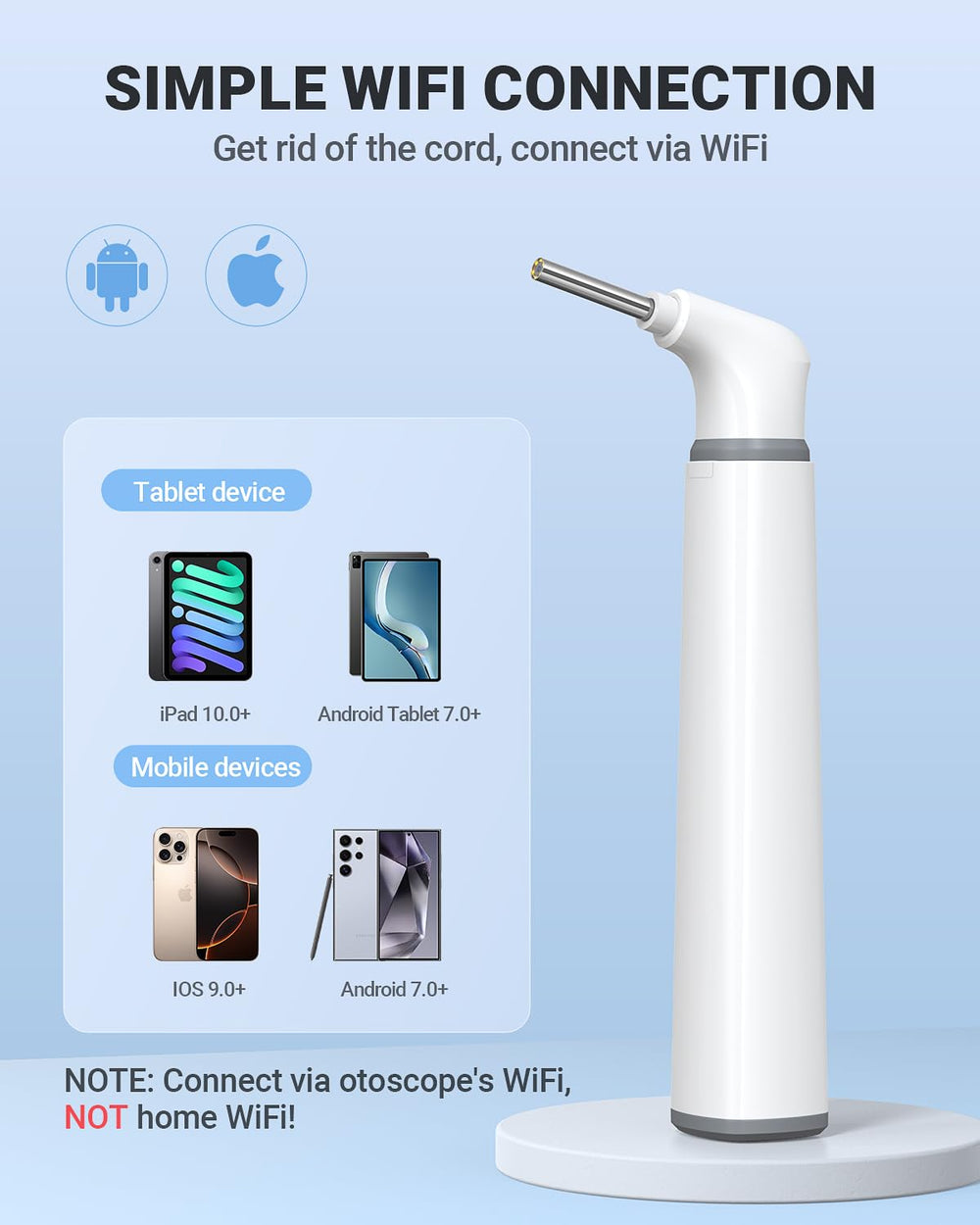 AnyScope safety shield and silicone ear picks support secure, comfortable wax removal.