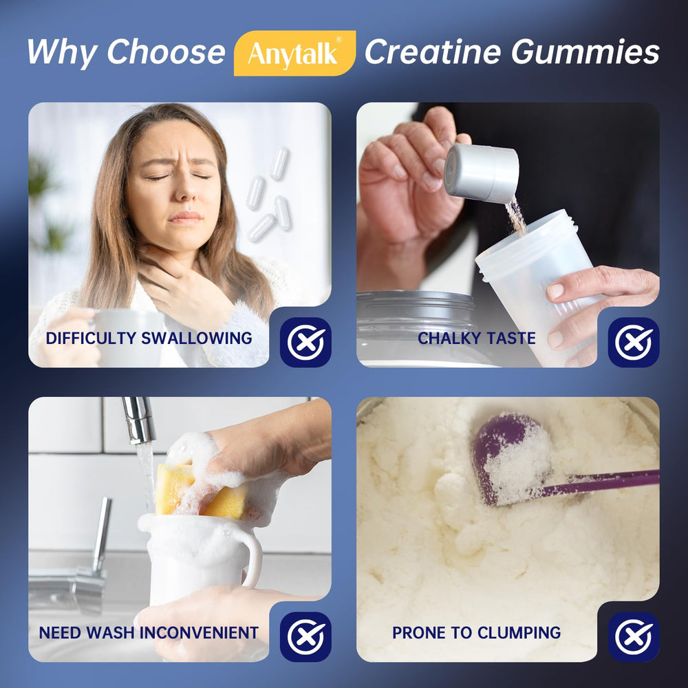 ANYTALK Creatine Monohydrate Gummies label detail reinforces trusted formulation.