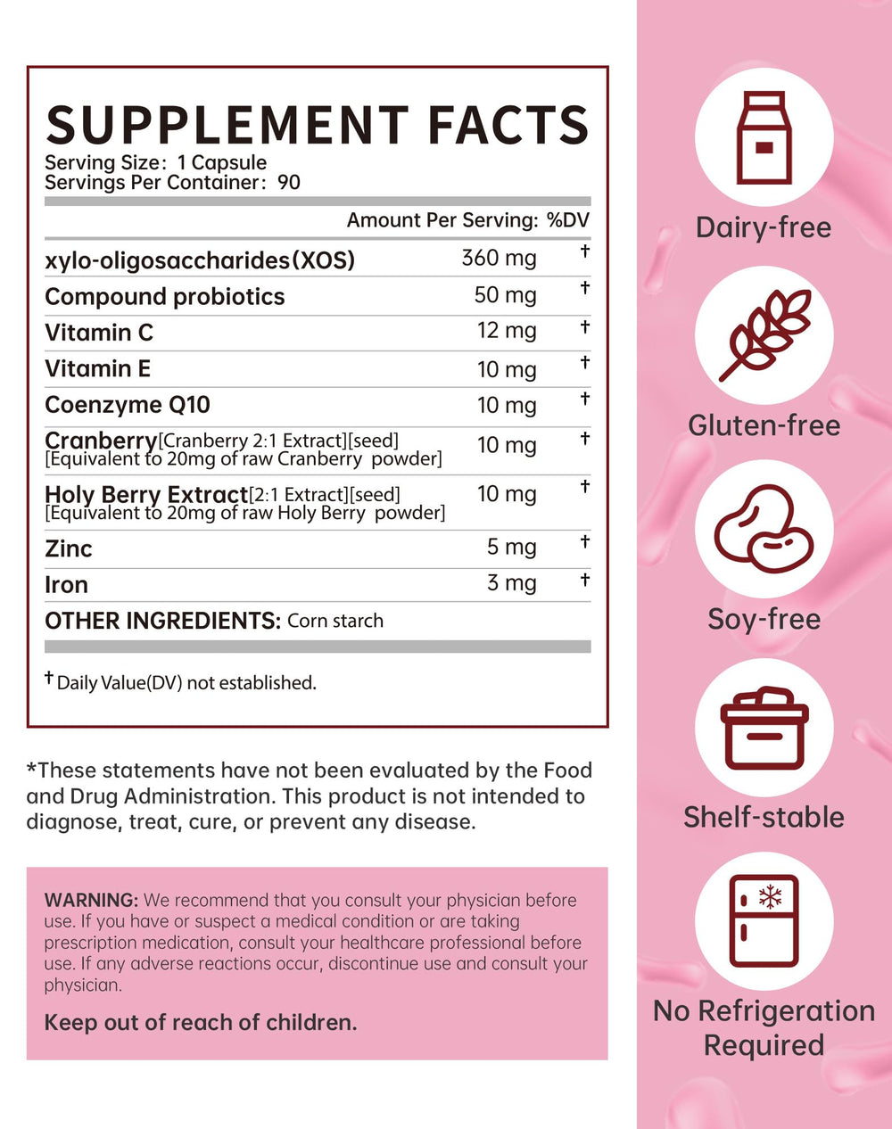 ANYTALK label shows dairy-free, gluten-free, and soy-free ingredients