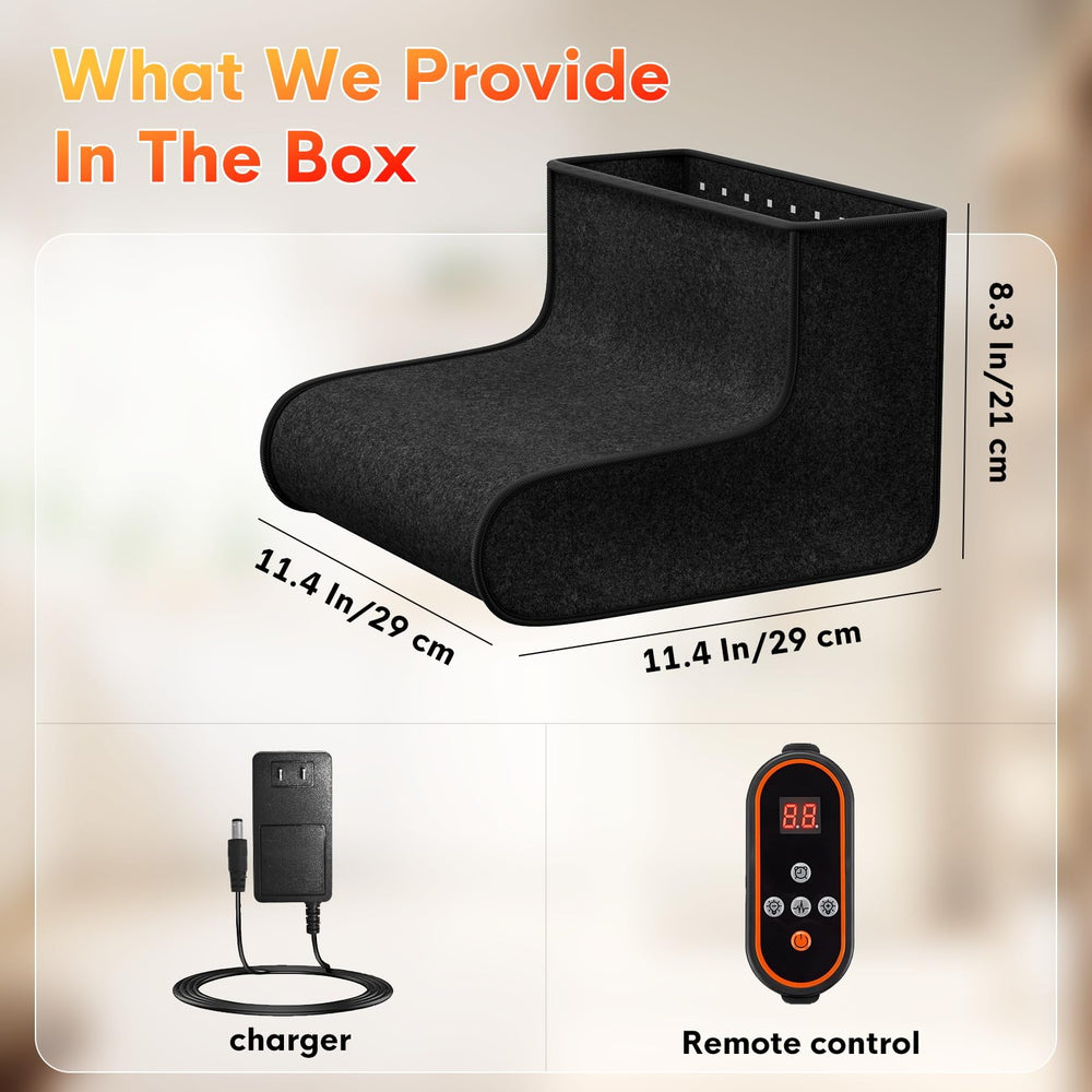 Anzqul remote control image highlighting adjustable therapy settings for feet.