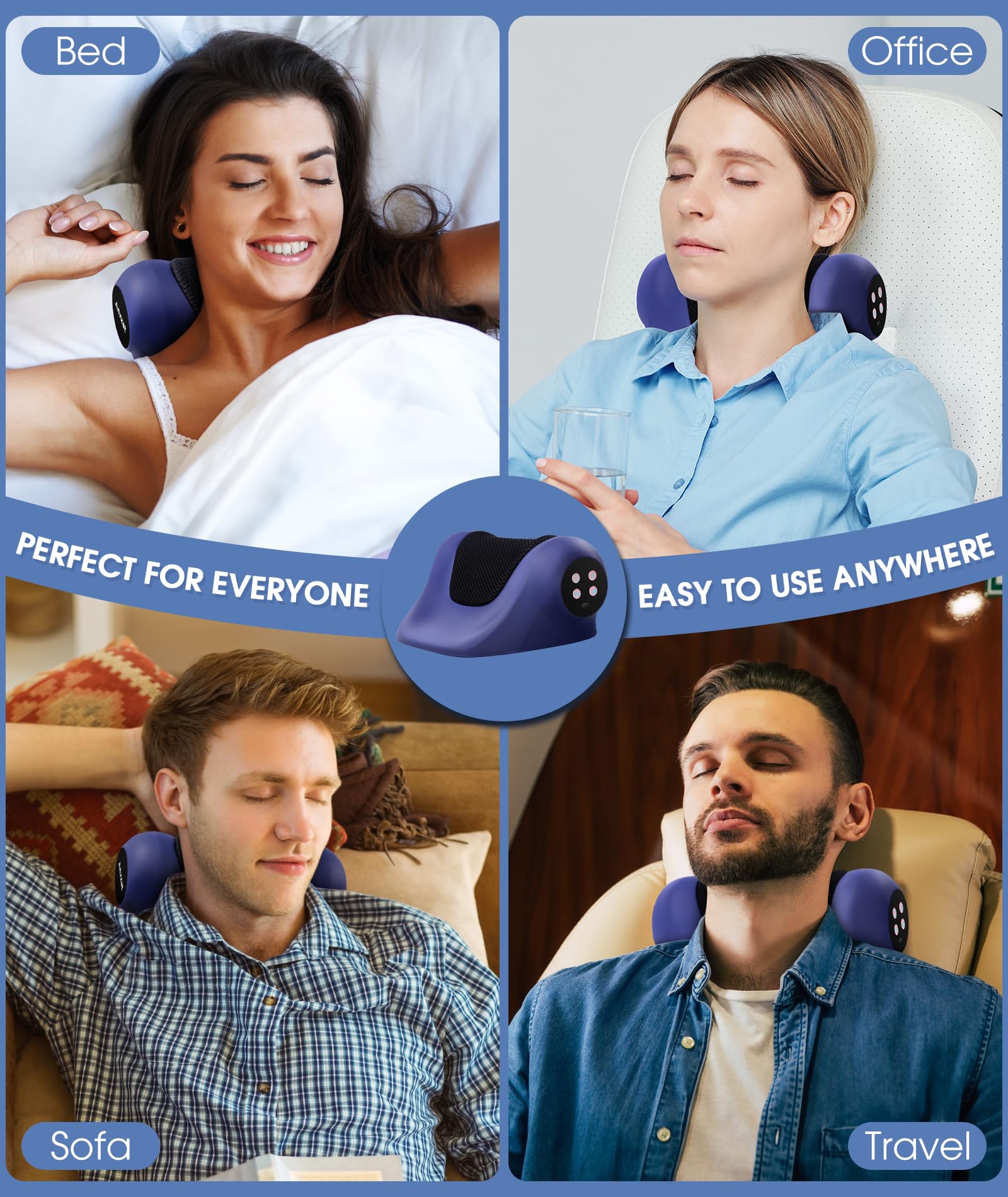 Anzzat heated neck stretcher supports restful sleep on bed or sofa.