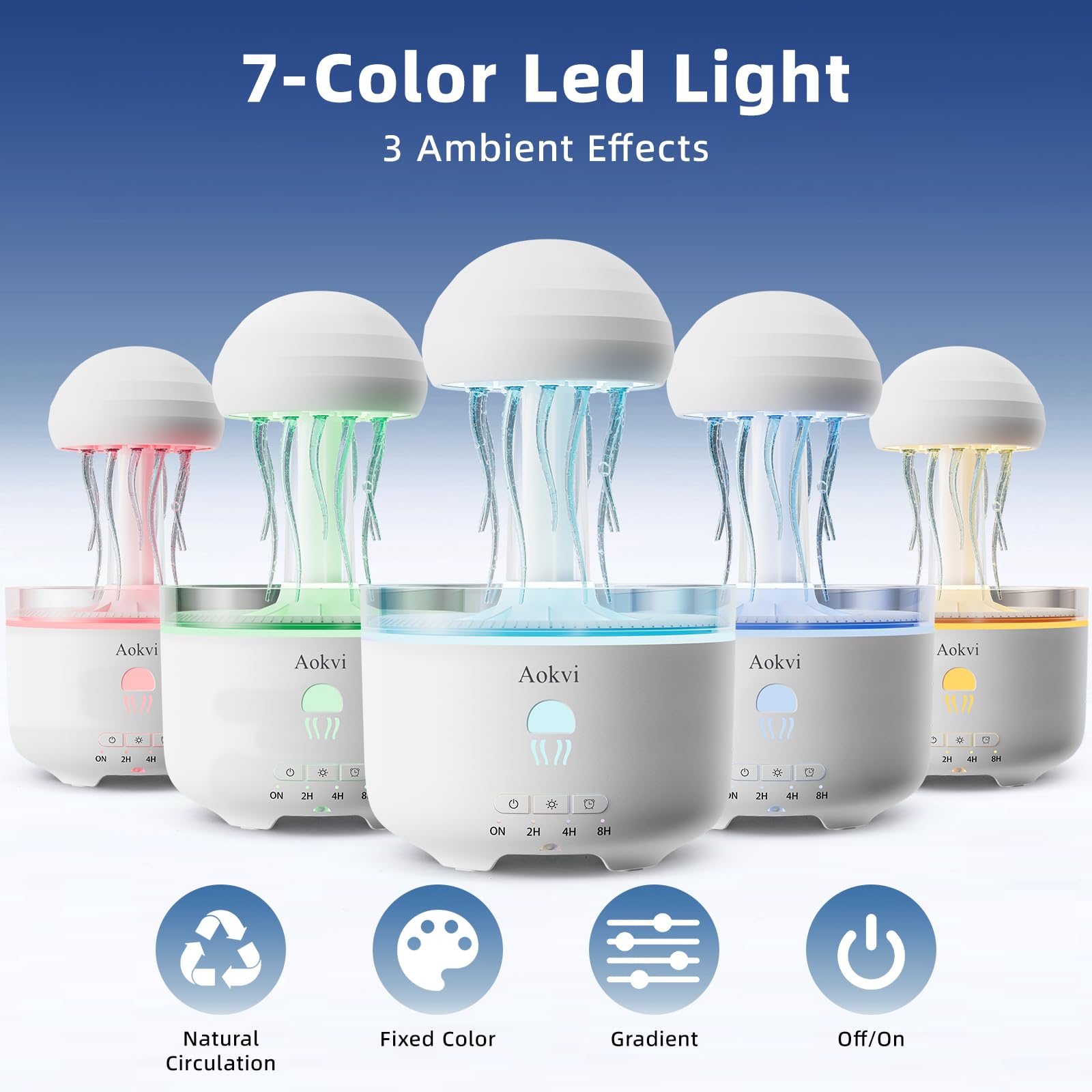 Aokvi jellyfish diffuser operates quietly via ultrasonic spray for peaceful spaces.