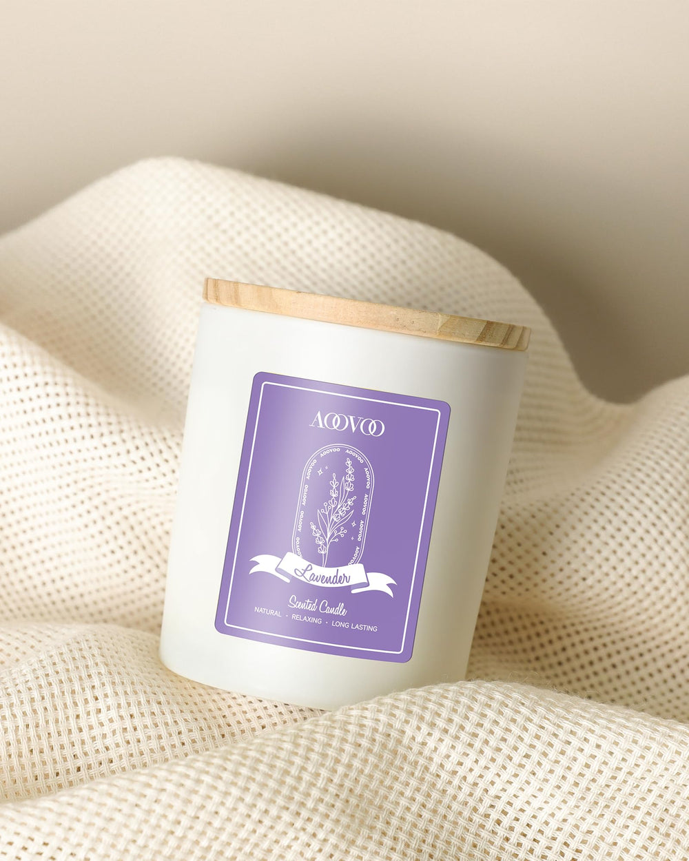 AOOVOO 10oz soy candle shown as an elegant home decor piece.