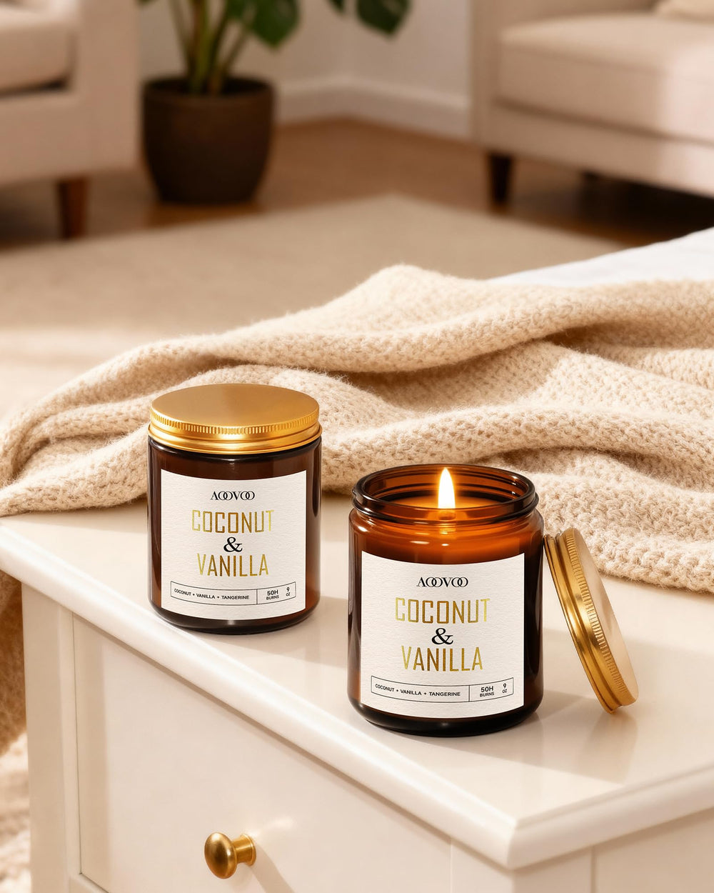 AOOVOO 50-hour burn time highlights long-lasting home scent.