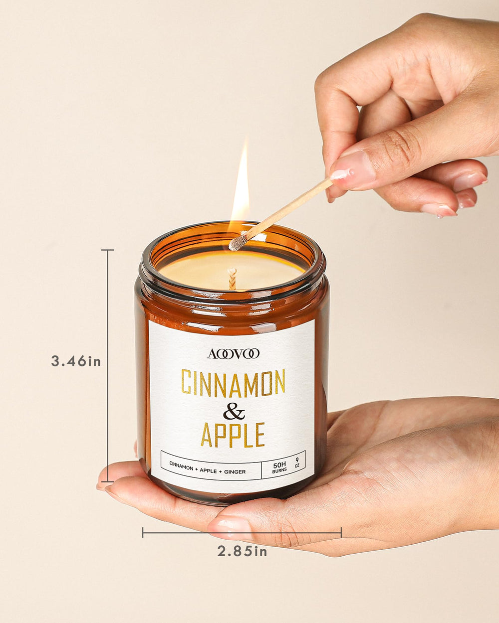AOOVOO Apple Cinnamon Candle uses 100% soy wax for clean burning.