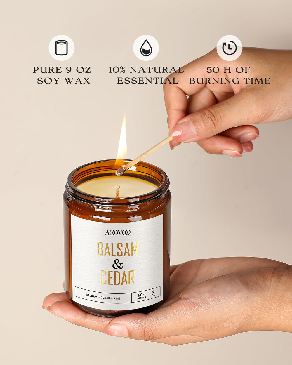 AOOVOO candle burning with warm amber flame in a cozy setting