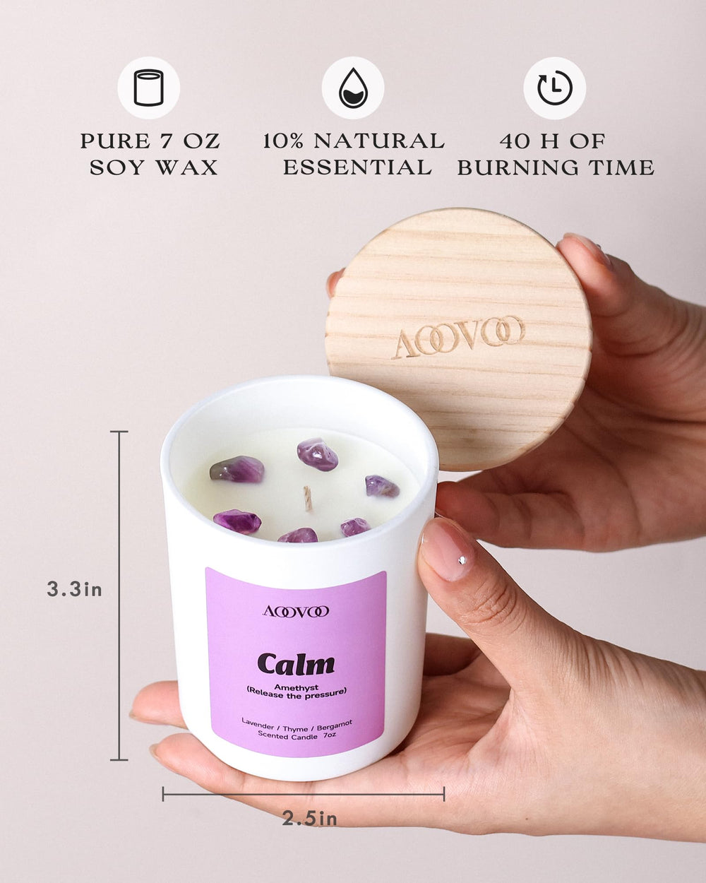 AOOVOO Soy wax close-up showing clean burn and rich aroma.