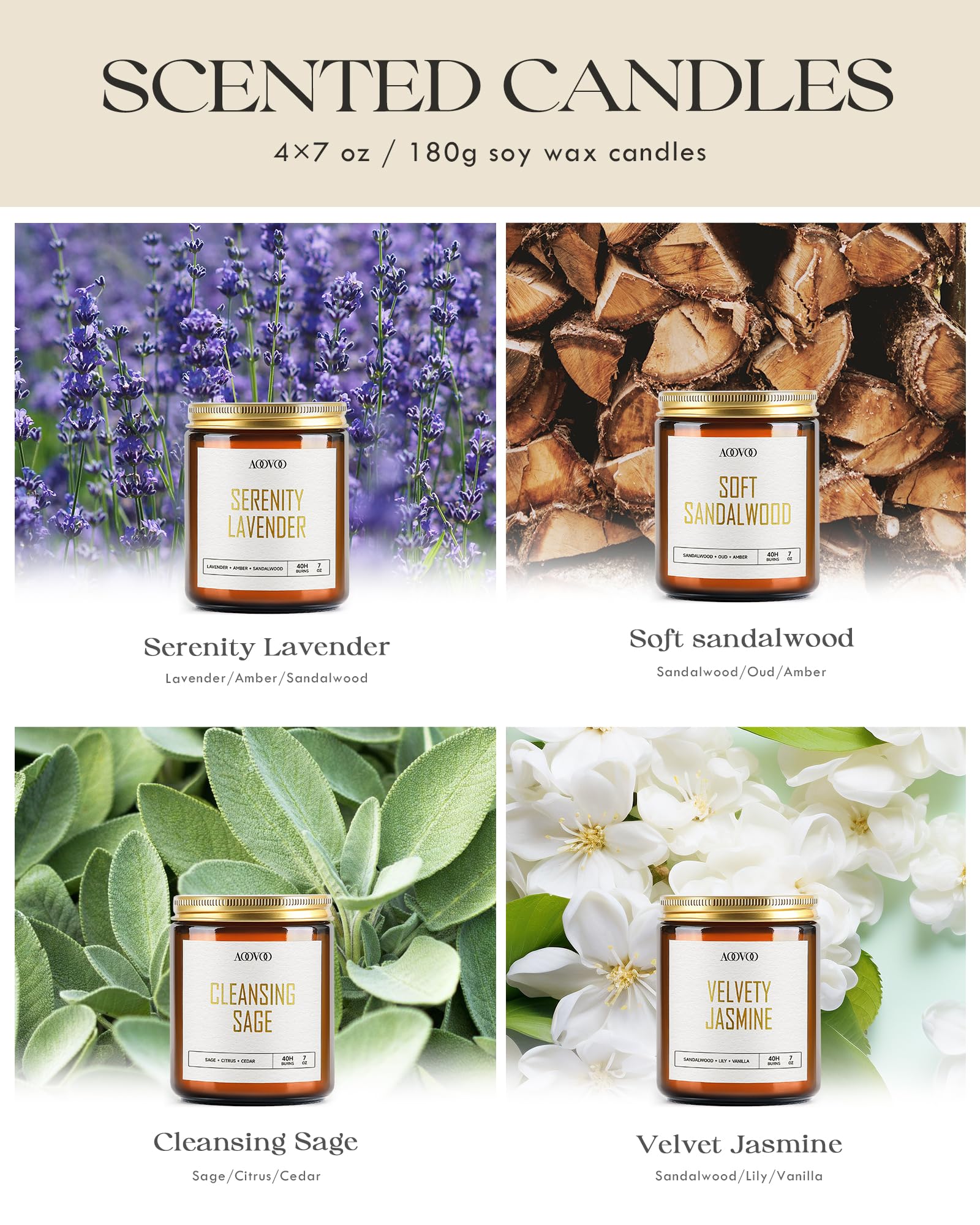 AOOVOO Jasmine candle in clear jar elevates mood and vitality