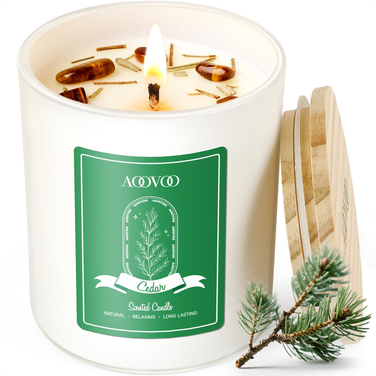 AOOVOO cedar candle with crystals inside for luxurious holiday ambience
