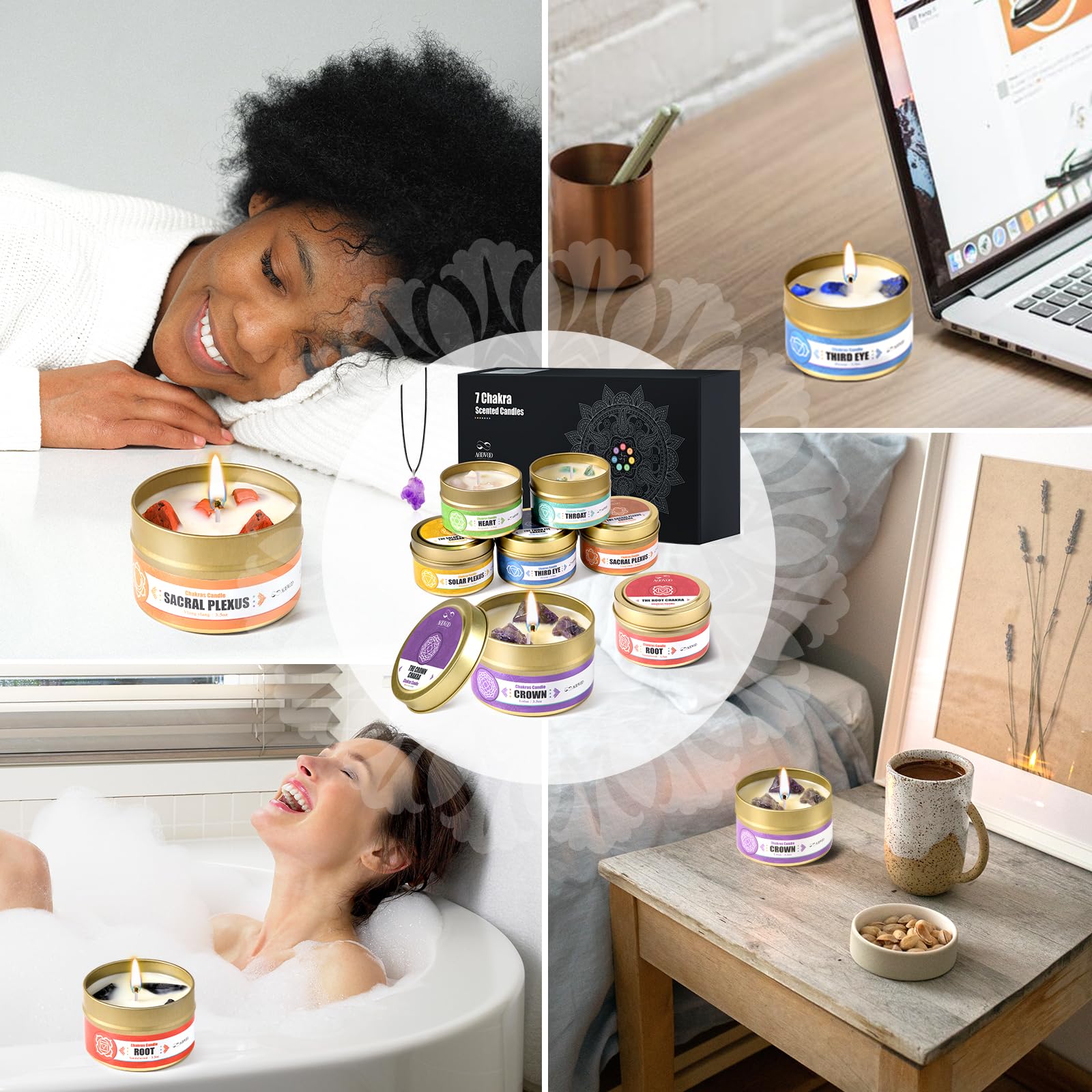 AOOVOO Chakra Crystals and essential oils pairing for cleansing rituals.