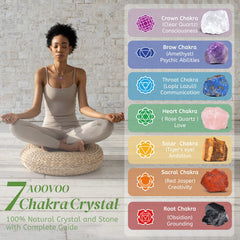 AOOVOO chakra stones with guide for chakra balancing and mindful practice.