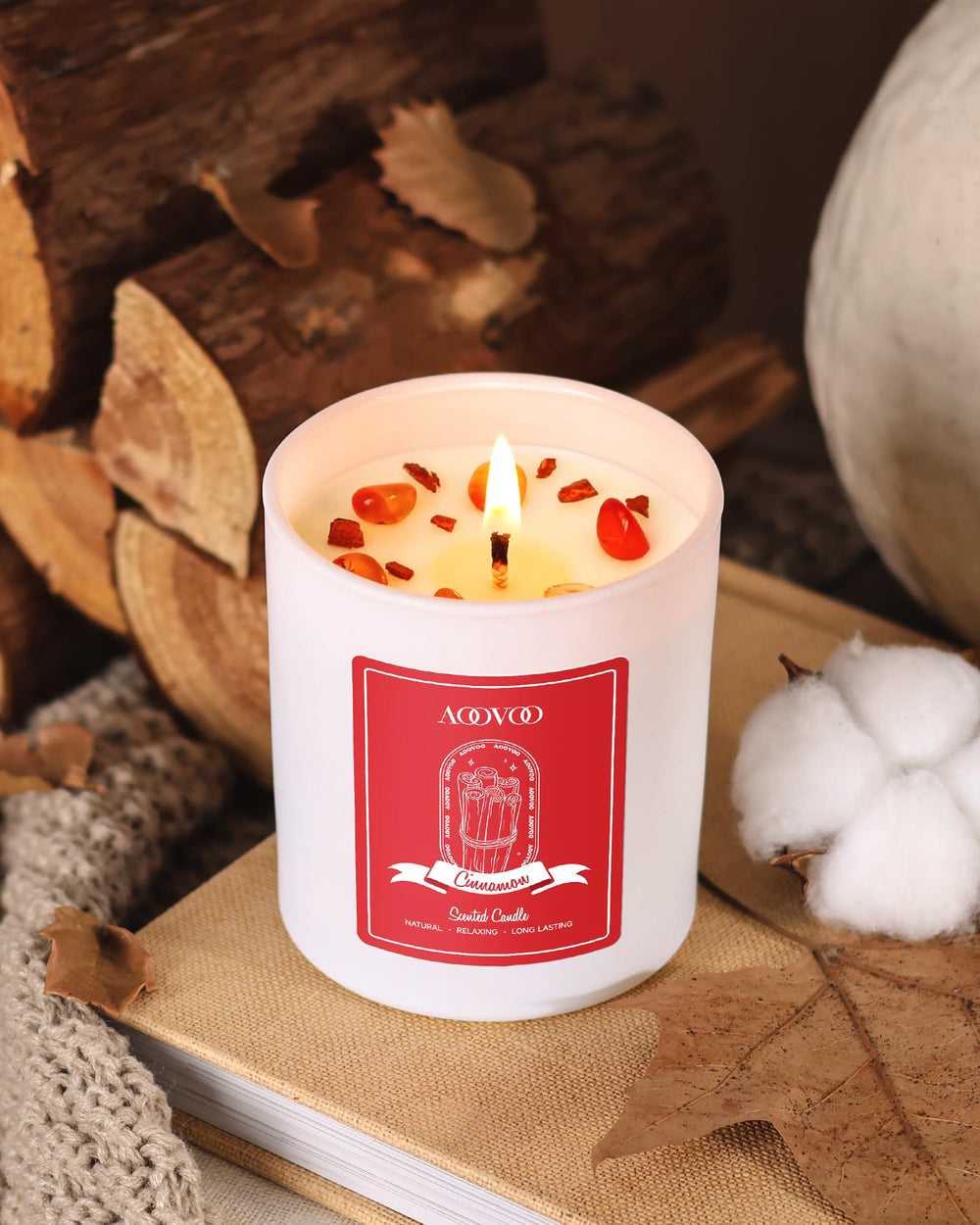 AOOVOO Cinnamon Candle in-home ambience image conveys warm seasonal decor