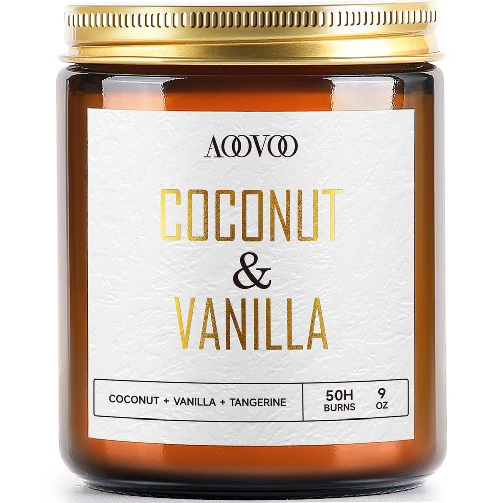 AOOVOO Coconut Vanilla Candle glows softly, filling the room with warm vanilla and coconut scent.