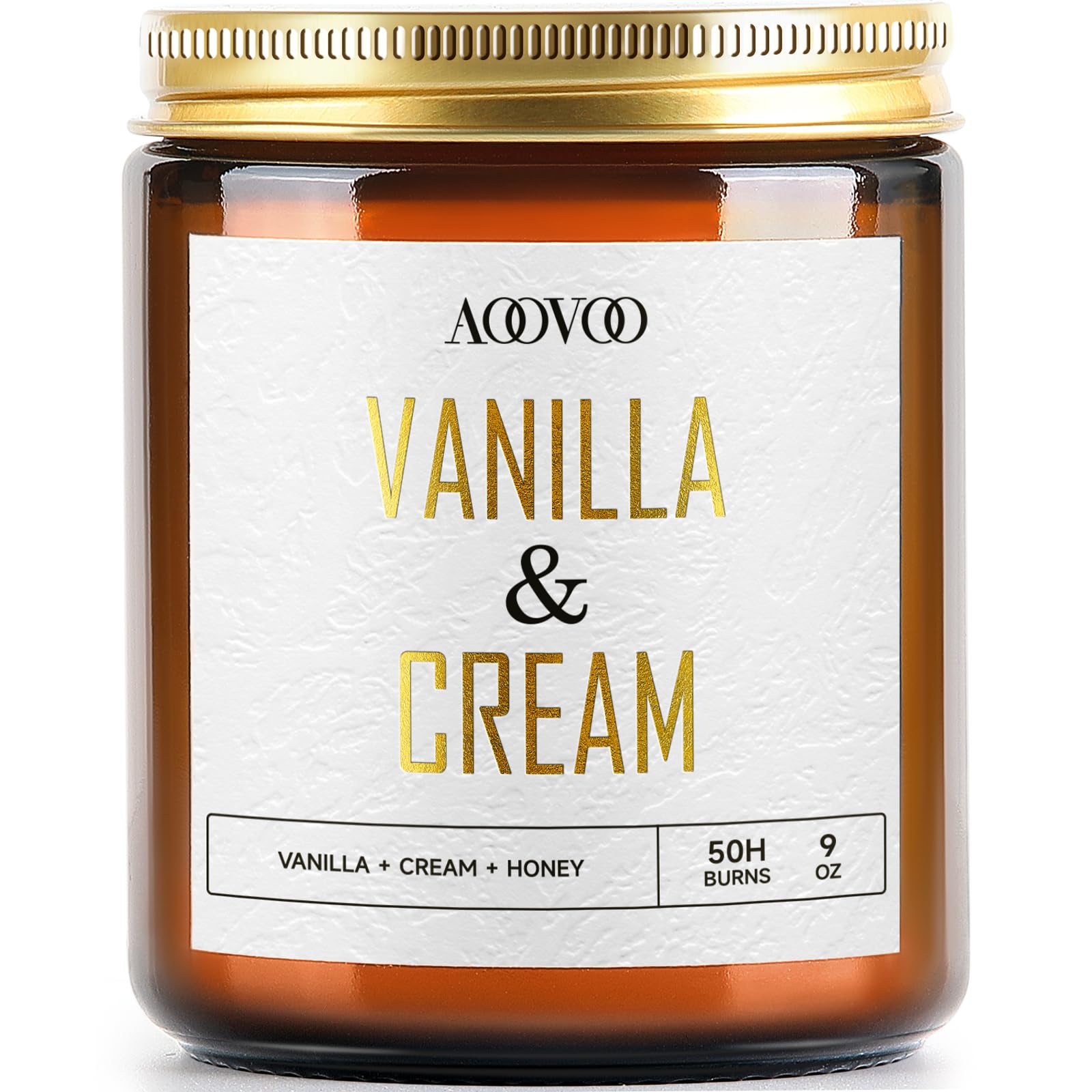 AOOVOO Vanilla Cream Candle 9oz jar glows for a cozy living room ambience.