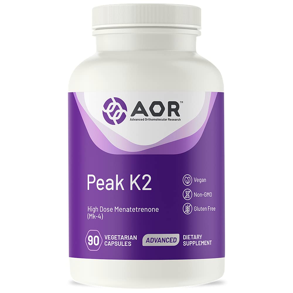 AOR Peak K2 bottle front showing MK-4 vitamin K2 for bone support