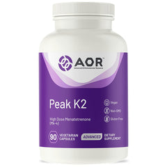 AOR Peak K2 bottle front showing MK-4 vitamin K2 for bone support