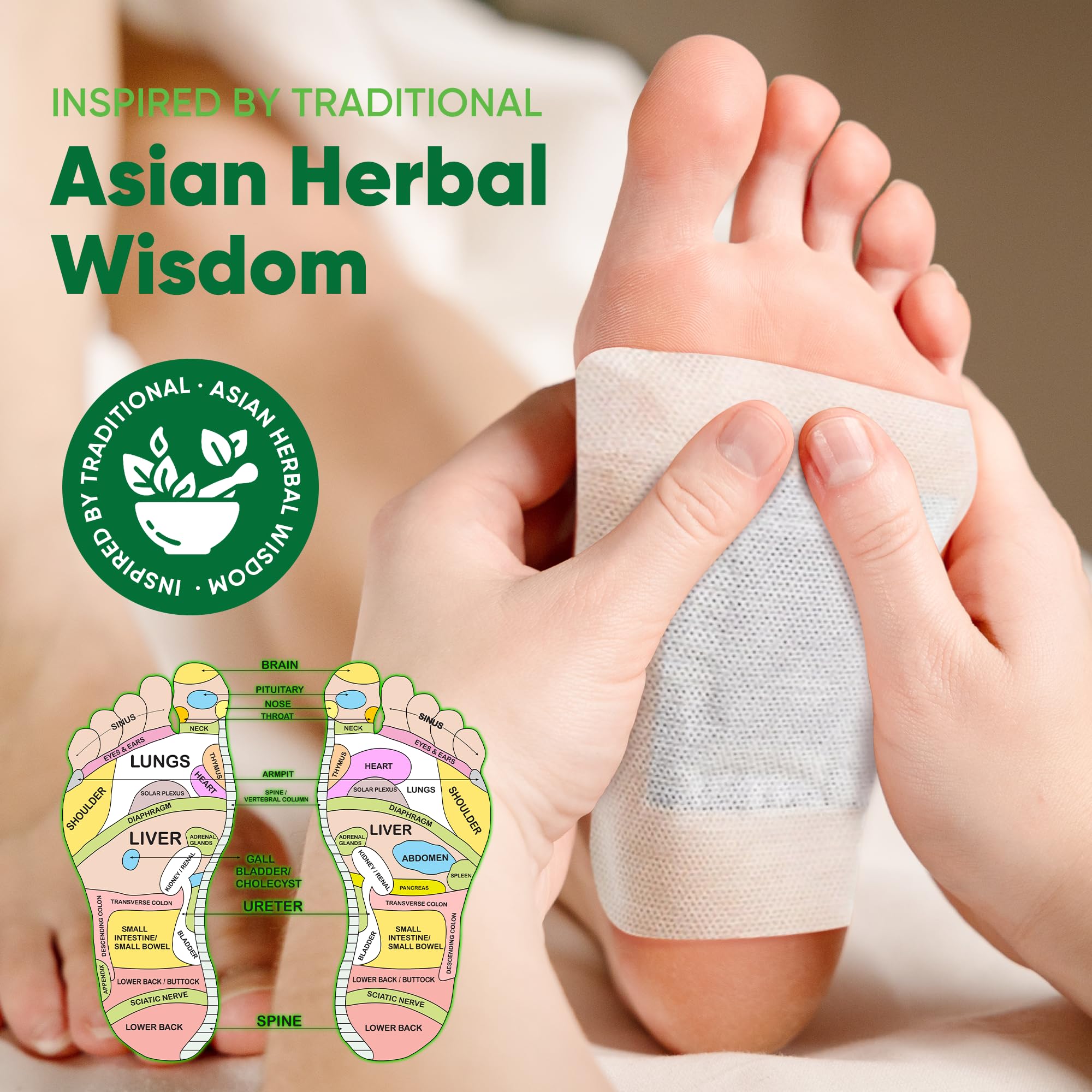 AOSORW ginger oil and mugwort blend on foot pads for daily comfort.