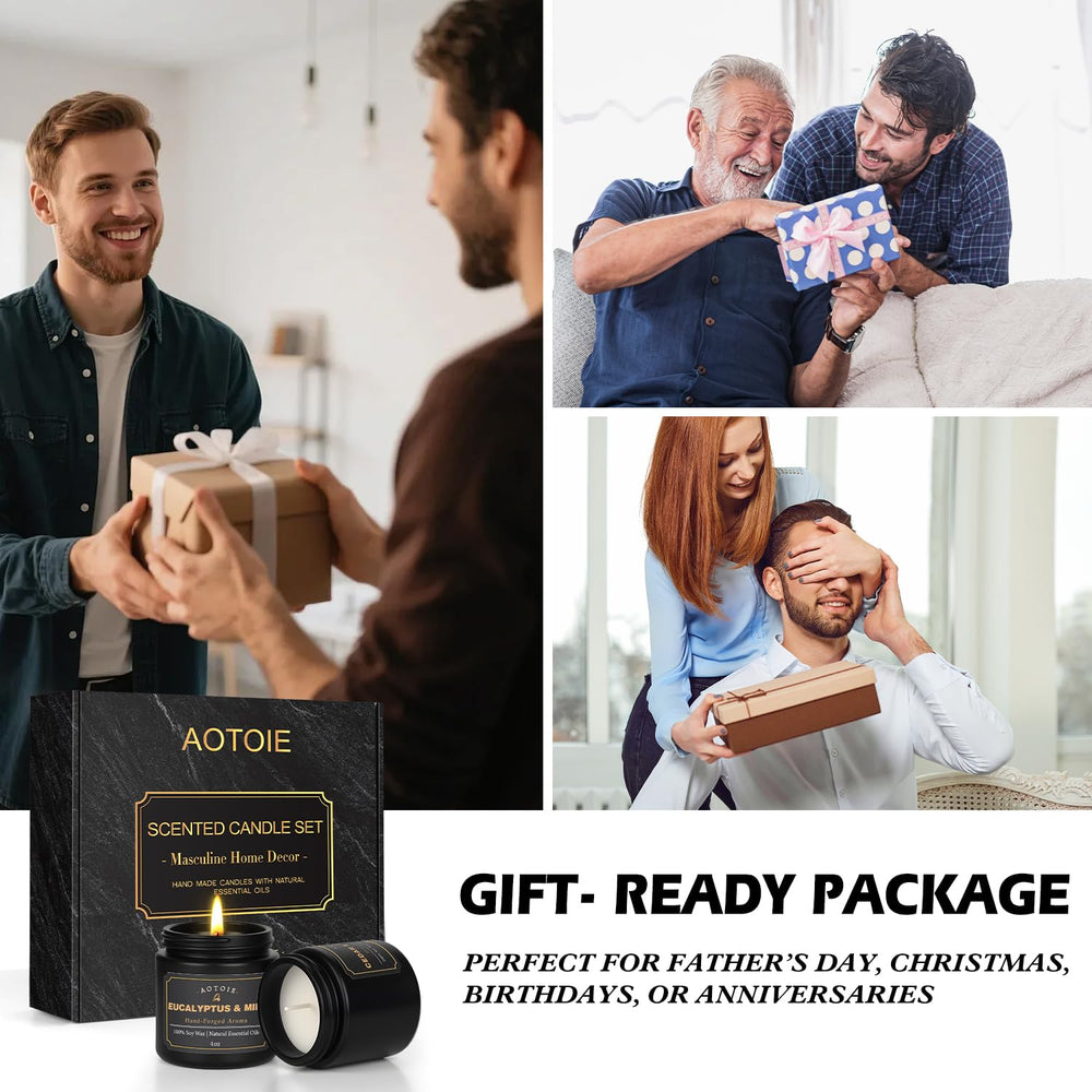 AOTOIE gift-ready masculine candle packaging for gifting.