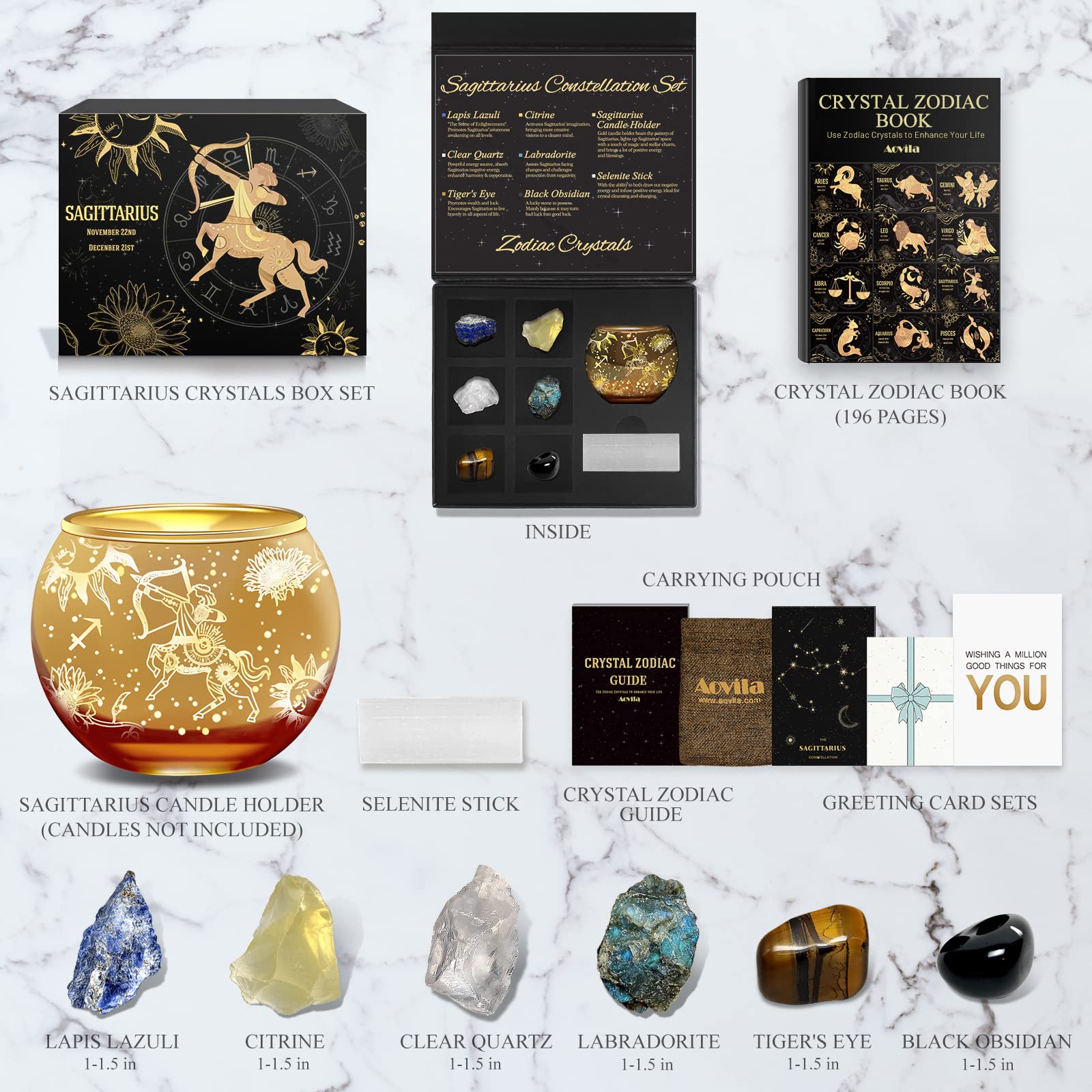 Aovila zodiac crystals set with six stones for astrology gifts