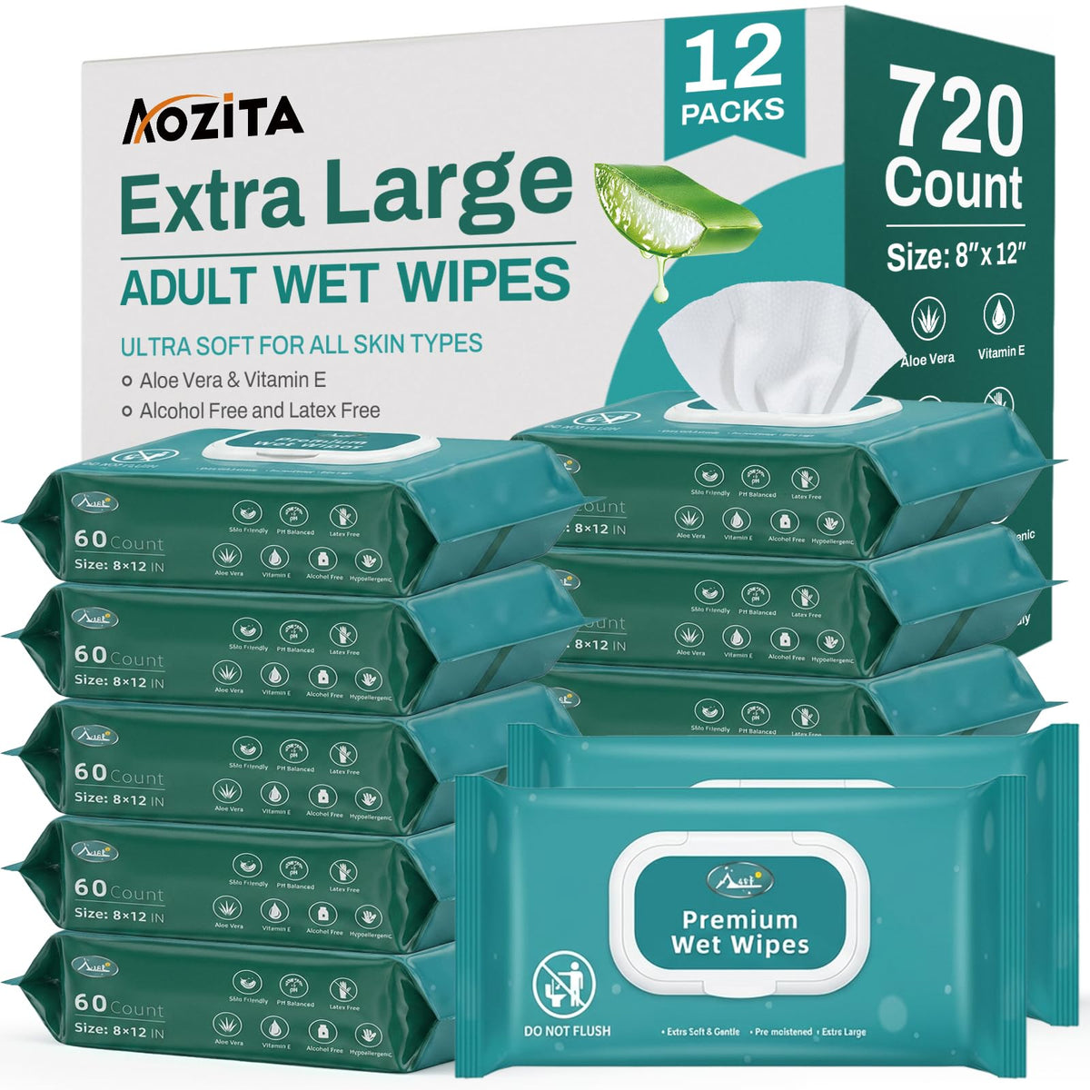 AOZITA 720-count wipes packaging for bulk care and easy restocking.