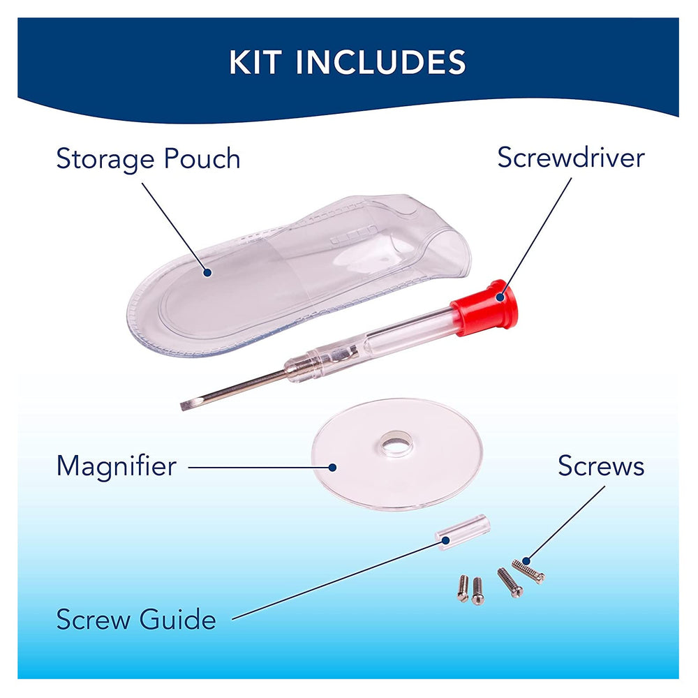 APEX magnifying glass helps see tiny screws clearly.