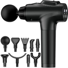 APherma massage gun front view in black, compact design for easy grip and control