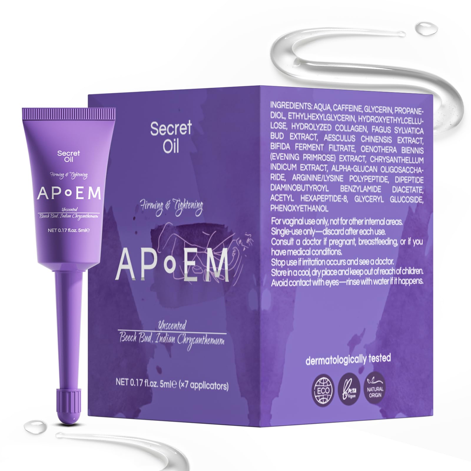 APoEM Feminine Firming Gel tube for easy daily application and discreet moisturization.