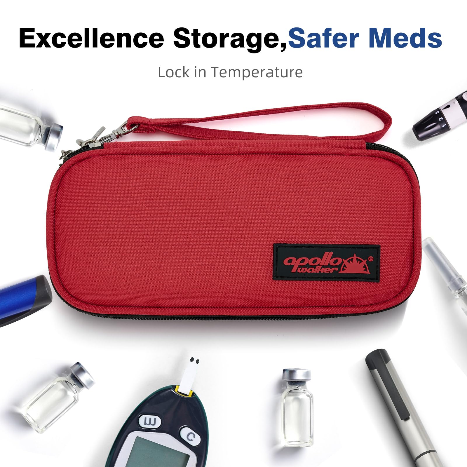 Durable fabric of Apollo Walker case safeguarding pens and vials from drops