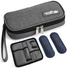 Apollo Walker insulin cooler case open view shows gel packs for travel protection