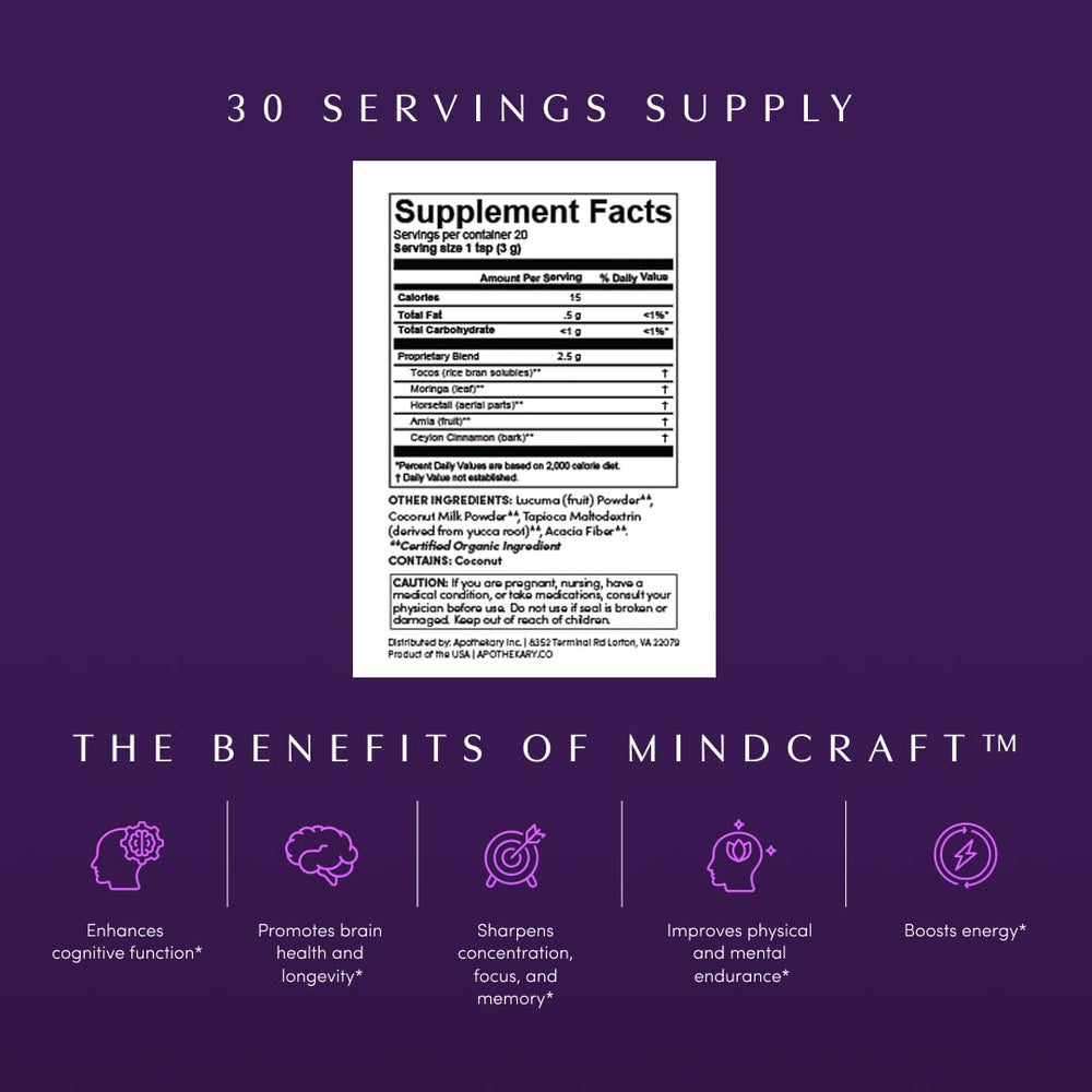 Apothekary Mindcraft dropper dispense enables convenient daily dosing.